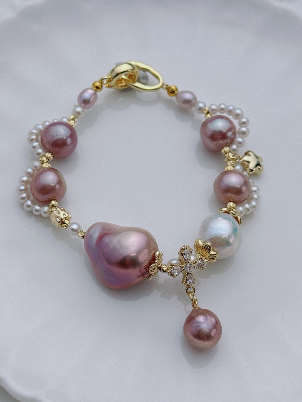 26B556 Handmade Freshwater Baroque Pearl Bracelet 7” Gold plated Necklace 2in1